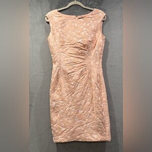 Lauren Ralph Lauren Dress Pink Jacquard Ruched Sheath Floral Romantic Size 8